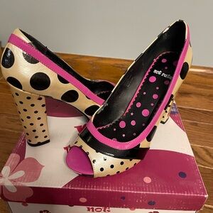 Hot Pink and Creamy Goldish Polka Dot Peep-Toe Heels by Not Rated